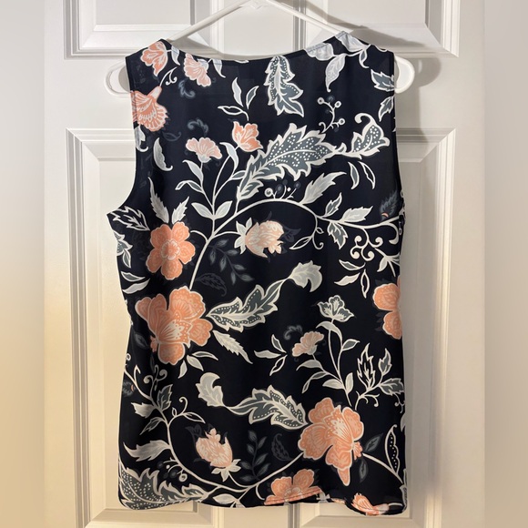 LOFT Dark Blue Floral Sleeveless Blouse - Picture 3 of 3